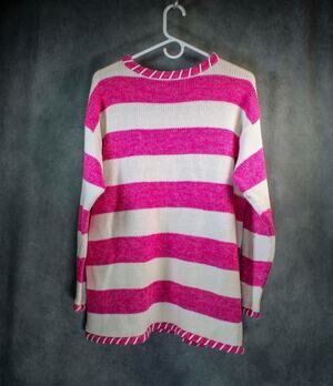 Vintage 90s Hunt Club Pink Striped Knit Sweater Medium